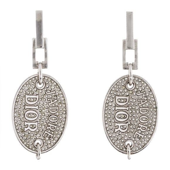 Dior Jewelry - Dior Vintage Crystal J'Adore Oval Tag Drop Earrings with rhinestones